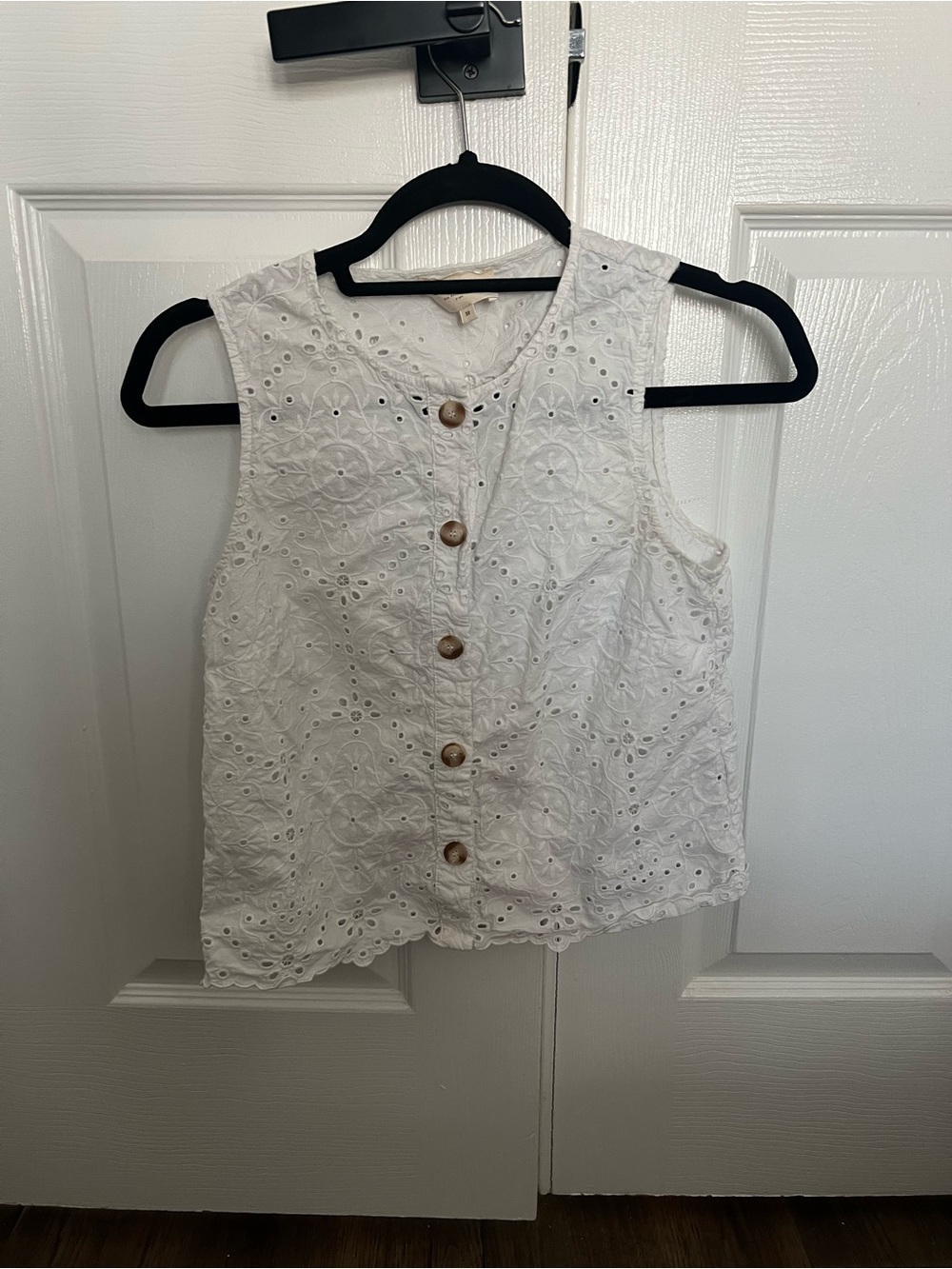Sezane White Eyelet Button-Front Camisole